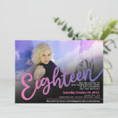 18歳の誕生日 カスタム フォト ピンク パープル ブラック 招待状 (スタンド正面)