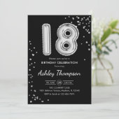 18歳の誕生日 - シルバーバルーン ブラック 招待状 (スタンド正面)
