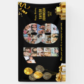 18歳の誕生日 ナンバー18 フォトコラージュ ブラック ゴールド 横断幕 (縦)