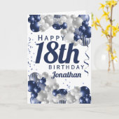 18歳の誕生日 ネイビーブルーの風船 カード (黄色い花)