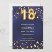 18歳の誕生日 ネイビーブルー ゴールドの星 招待状 (正面)
