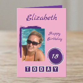 18歳の誕生日 ピンク 紫 写真名入り カード