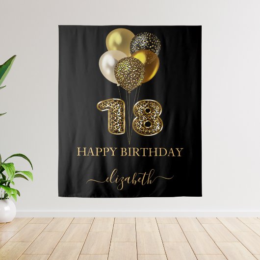 18歳の誕生日 ブラック ゴールド レオパード 名前 スクリプト タペストリー
