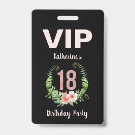 18歳の誕生日 ブラック フローラル VIP バッジ