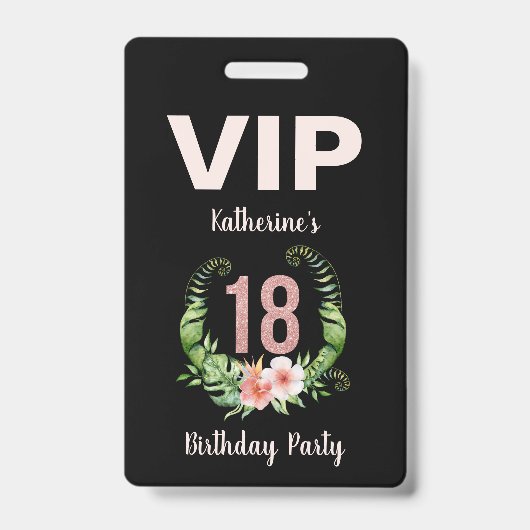 18歳の誕生日 ブラック フローラル VIP バッジ (正面)