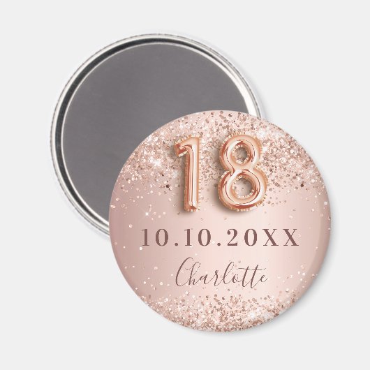 18歳の誕生日 ローズゴールドとブッシュ 保存日 マグネット (正面/裏面)