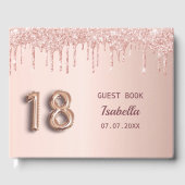 18歳の誕生日 ローズゴールド グリッター ピンク 風船 フォント ゲストブック (正面)