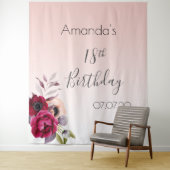18歳の誕生日 ローズゴールド ブラッシュピンク フラワーズ タペストリー (インサイチュ)