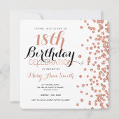 18歳の誕生日 ローズゴールド 偽のグリッターコンフェッティ 招待状 (正面)