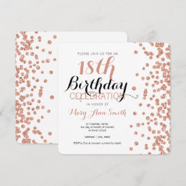 18歳の誕生日 ローズゴールド 偽のグリッターコンフェッティ 招待状