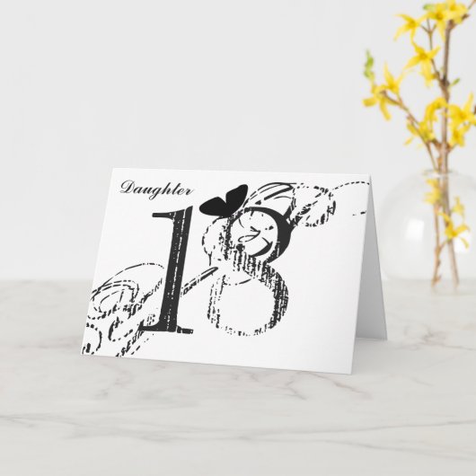 18歳の誕生日、娘、蝶、黒と白。 カード (黄色い花)