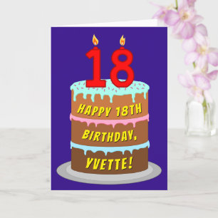 18歳の誕生日:楽しいケーキとろうそく + オーダーメイドのお名前 カード
