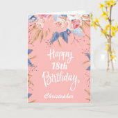 18歳の誕生日 水彩ボタニカル ピンク フローラル カード (黄色い花)