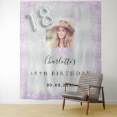 18歳の誕生日 銀色の写真 紫のグリッター ウェルカム タペストリー (インサイチュ)