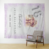 18歳の誕生日 銀色写真 紫色グリッター おめでとう タペストリー (インサイチュ(横))