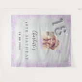 18歳の誕生日 銀色写真 紫色グリッター おめでとう タペストリー (正面(横))