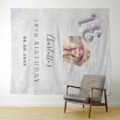 18歳の誕生日 銀色 紫色 写真 グリッター ウェルカム タペストリー (インサイチュ(横))