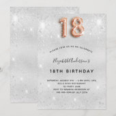 18歳の誕生日 銀 ローズゴールド 輝き 招待状 (正面/裏面)