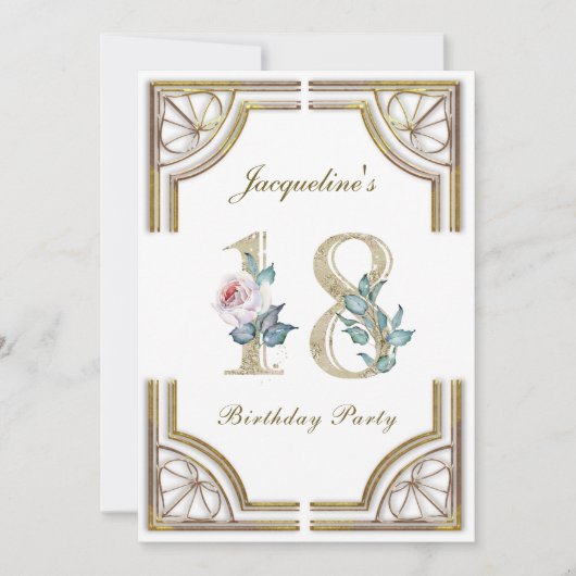 18歳の金ゴールドエレガント誕生会の招待状 招待状 (正面)