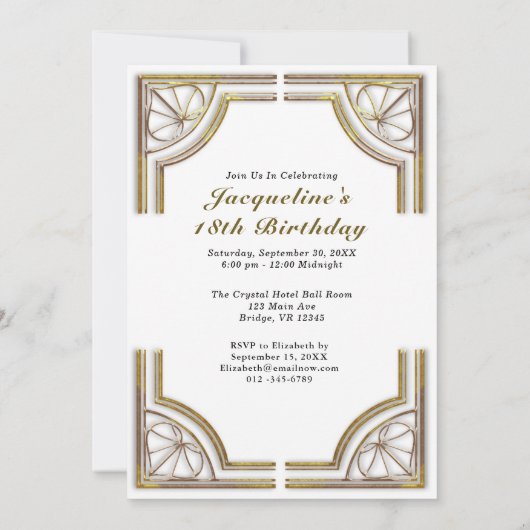 18歳の金ゴールドエレガント誕生会の招待状 招待状 (裏面)