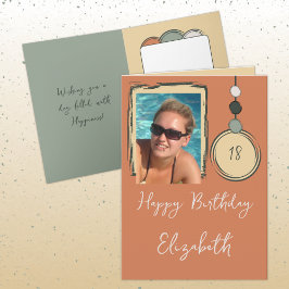 18番目の名前の写真任意の年齢オレンジの誕生日 カード