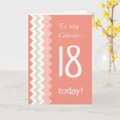 18番目の誕生日のいとこ、サンゴ、ミントシェブロン カード (黄色い花)