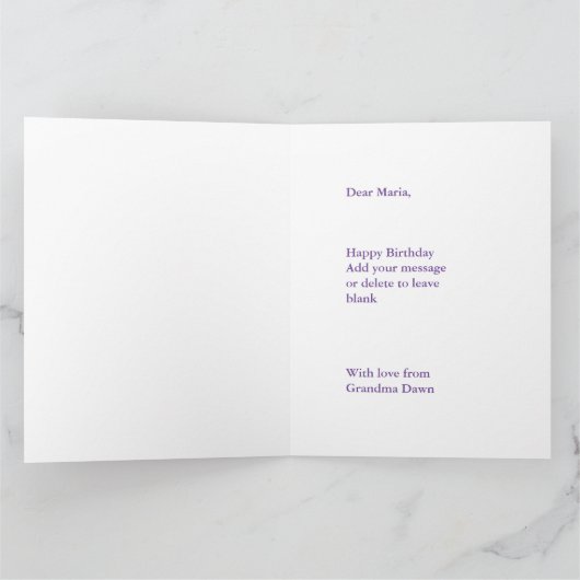 18番目の誕生日カードの孫娘大紫 カード (内部)