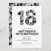 18番目の誕生日、グレー迷彩柄パーソナライズされた 10代の 招待状 (正面/裏面)