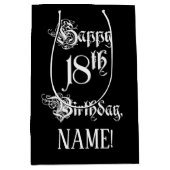 18番目の誕生日: ファンシー、スクリプエレガントト+名前をカスタムする ミディアムペーパーバッグ (正面)