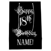18番目の誕生日: ファンシー、スクリプエレガントト+名前をカスタムする ミディアムペーパーバッグ (裏面)