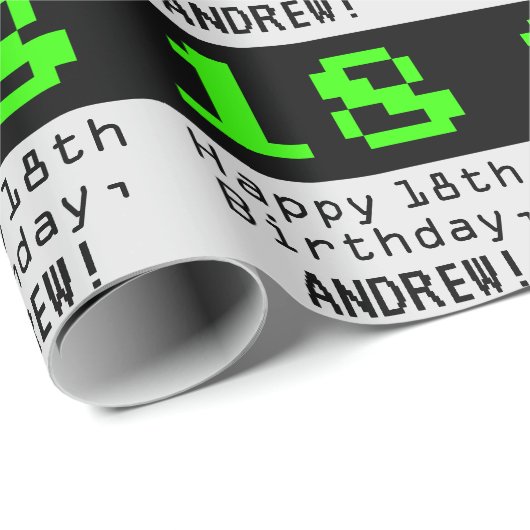 18番目の誕生日- Nerdy / オタク系のスタイル"18"と名前 ラッピングペーパー (ロールコーナー)
