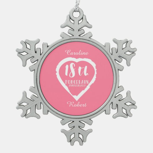 18結婚周年磁伝統的器 スノーフレークピューターオーナメント (正面)