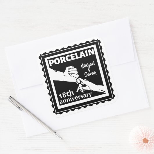 18結婚周年磁器伝統的 スクエアシール (封筒)