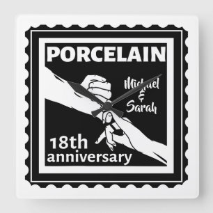 18結婚周年磁器伝統的 スクエア壁時計