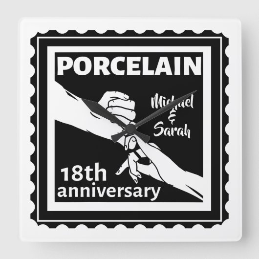 18結婚周年磁器伝統的 スクエア壁時計 (正面)