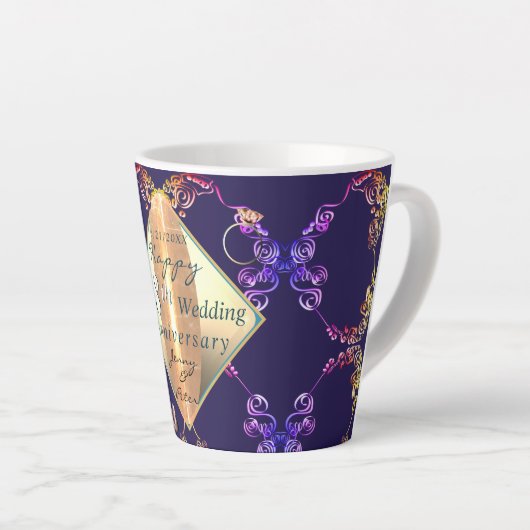 18結婚周年記念磁器猫の目とブルー カフェラテマグ (右アングル)