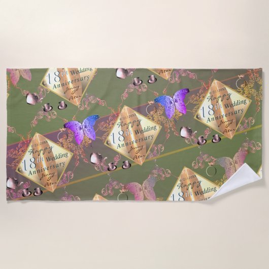 18結婚周年記念磁器猫の目 ビーチタオル (正面)