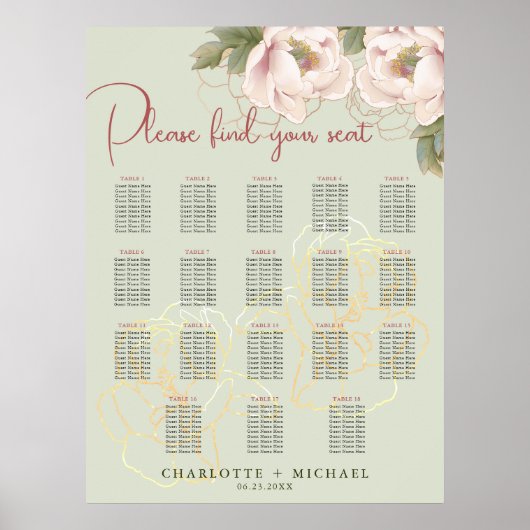18表セージと赤面フローラ結婚の座席表 ポスター (正面)