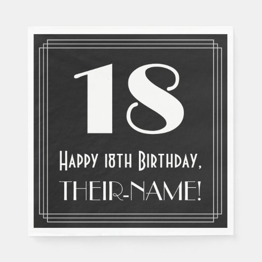 18誕生日インスパイア~アールデコルック"18",名前 スタンダードランチョンナプキン (正面)