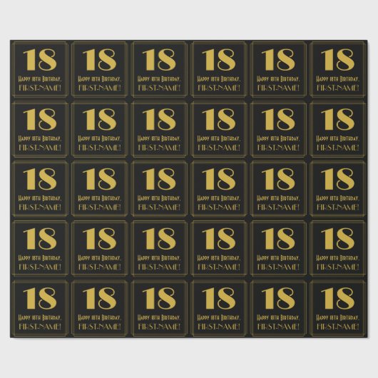 18誕生日インスパイア～アールデコルック"18"，名前 ラッピングペーパー (シーム)