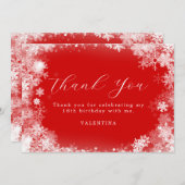 18誕生日ウィンターワンダーランドスノーフレークレッド サンキューカード (正面/裏面)