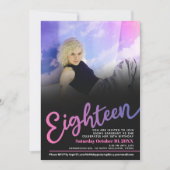 18誕生日カスタムフォトピンクパープルブラック 招待状 (正面)