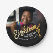 18誕生日カスタムフォト金ゴールドブラック ペーパープレート (正面)