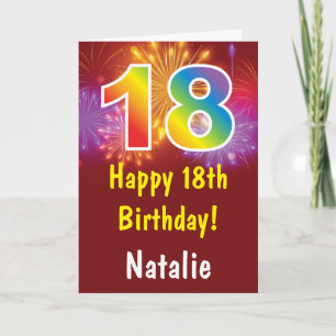 18誕生日カラフルレインボー花火赤 カード