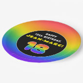 18誕生日カラフル：レインボー# 18,名前をカスタムする ペーパープレート (アングル)