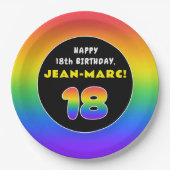 18誕生日カラフル：レインボー# 18,名前をカスタムする ペーパープレート (正面)