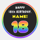 18誕生日カラフル：レインボー# 18,名前をカスタムする ラウンドシール (正面)