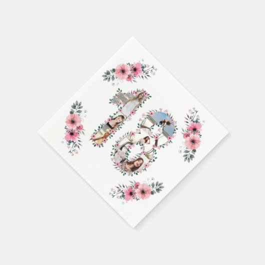 18誕生日ガールフラワーフォトコラージホワイト スタンダードカクテルナプキン (角)