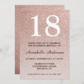 18誕生日グラムピンクローズ金ゴールドグリッター グラデーション 招待状 (正面/裏面)