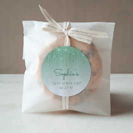 18誕生日グリーングリッタードリップラウンドステッカー ラウンドシール